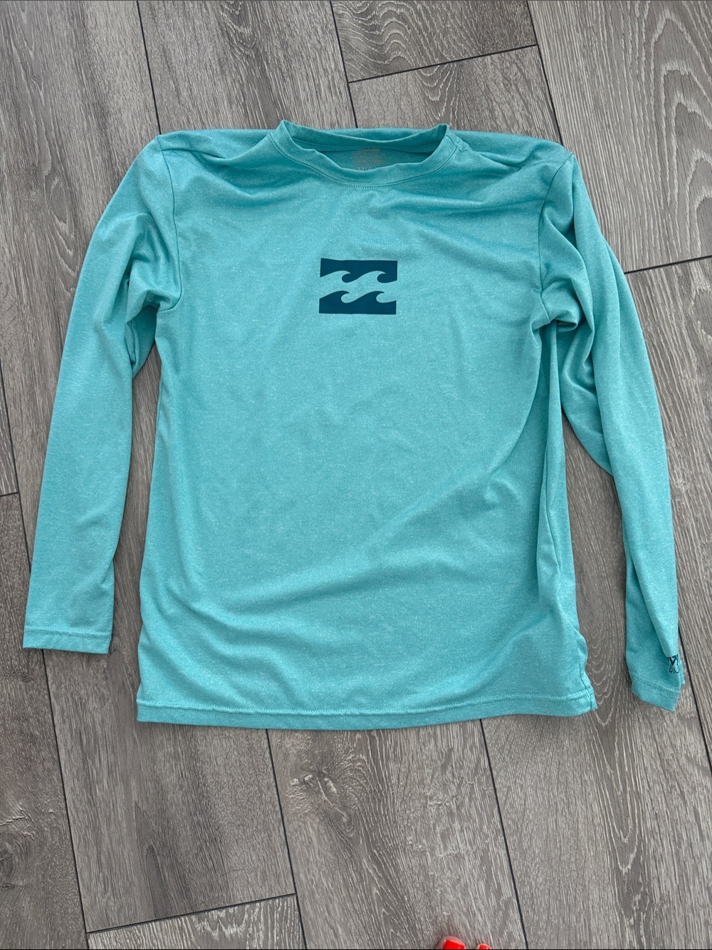 Billabong Teal Long Sleeve Rash Guard with Navy Wave Logo Boys